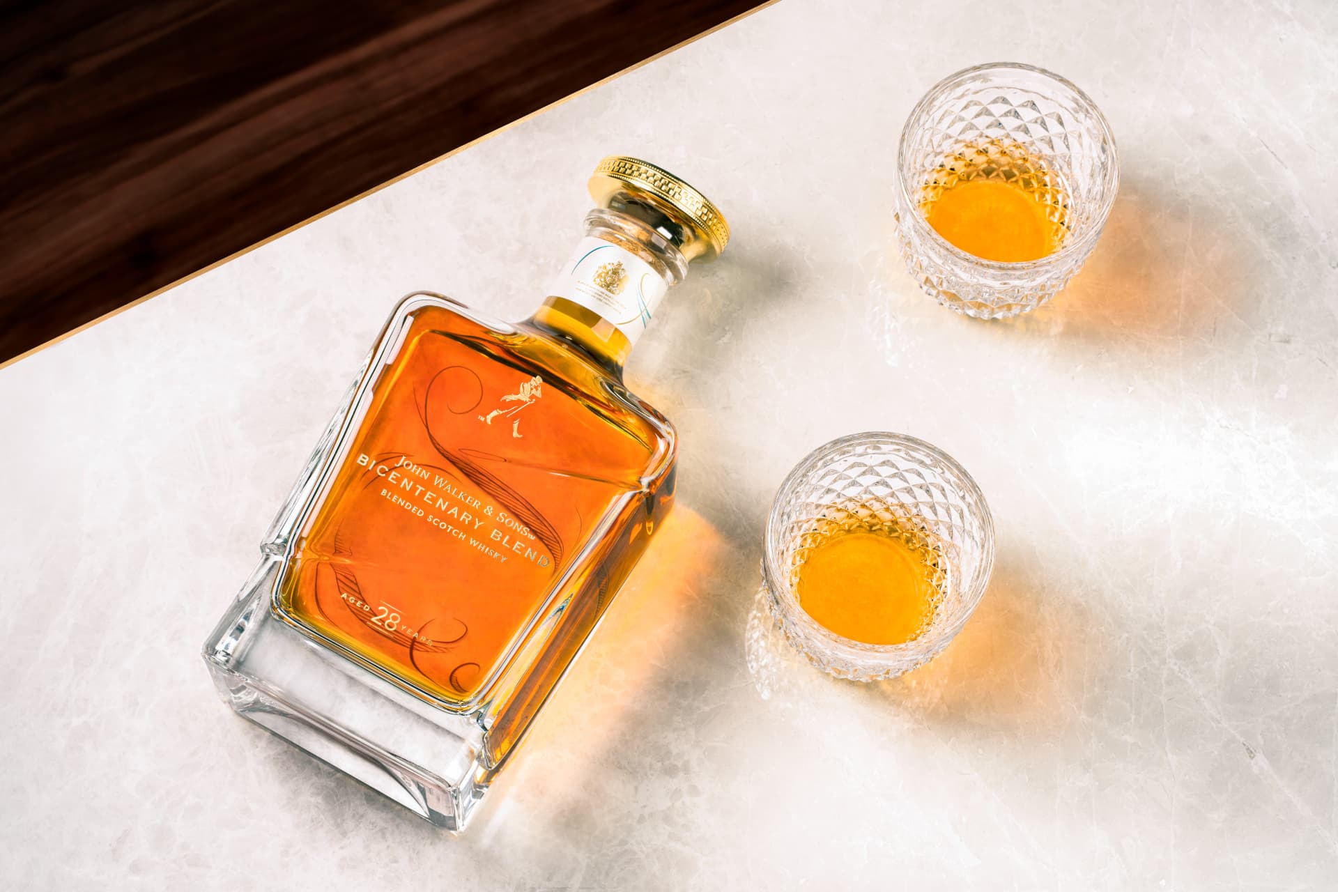 John Walker & Sons Bicentenary Blend 28 Year Old Blended Scotch Whisky Bottle Box Glassware Lifestyle