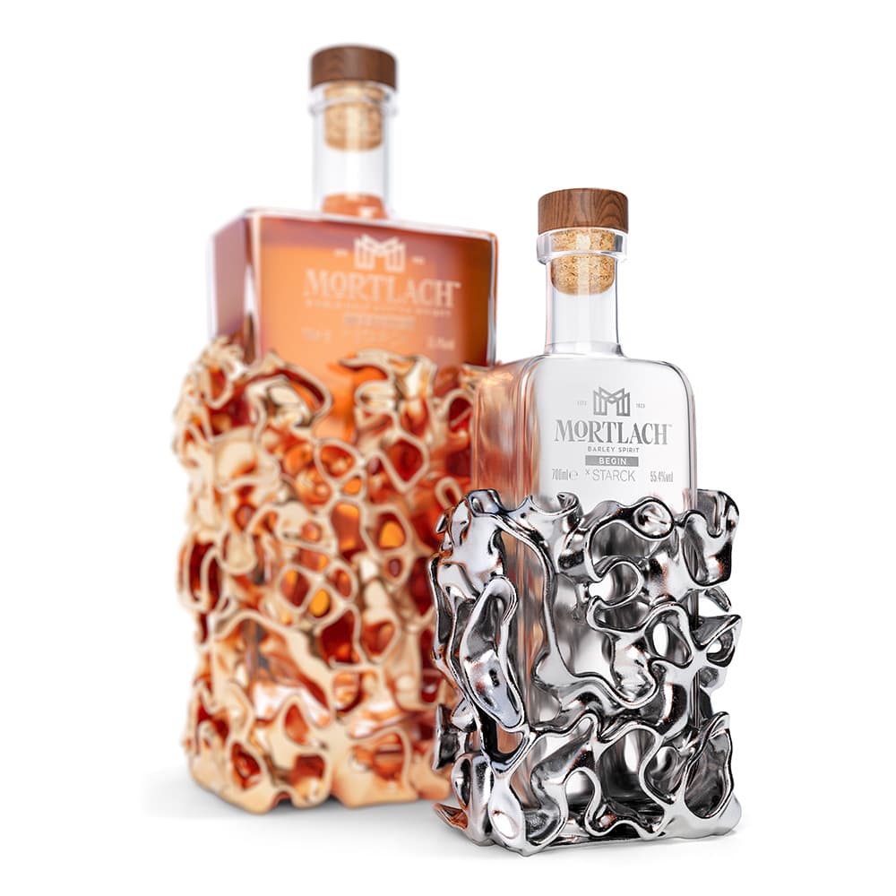 Mortlach x Starck L’Evolution Collection Begin & Beyond two bottles