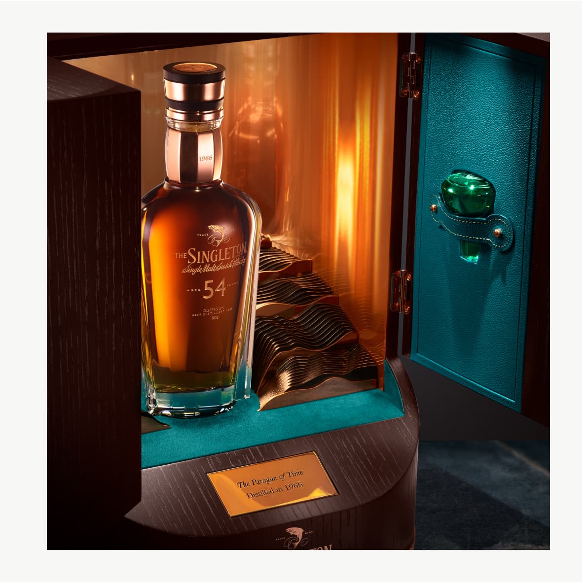 Singleton 54 whisky bottle inside open decorative case
