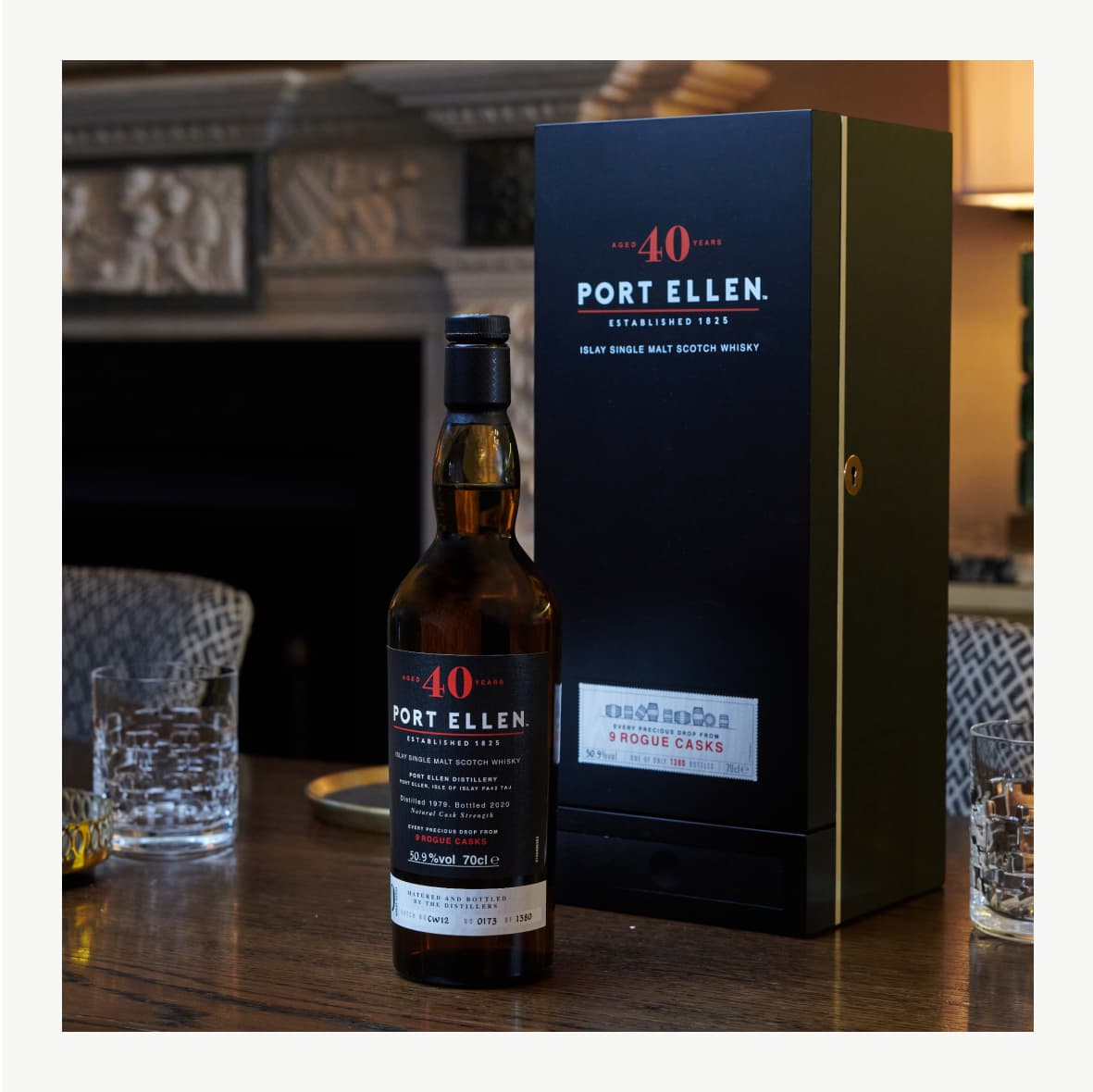 Port Ellen 40 Year Old bottle on a table in a room