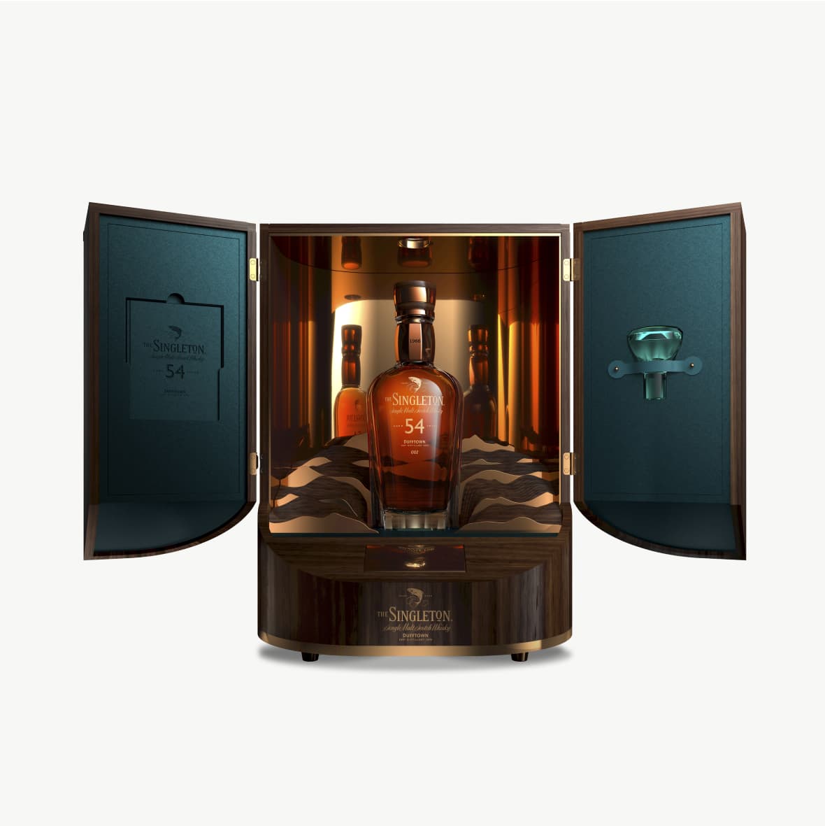 Singleton 54 whisky bottle inside open decorative case