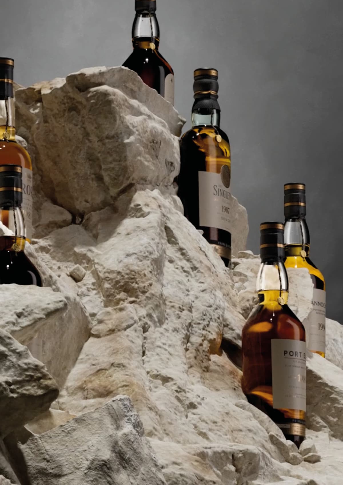 Luxury whisky set against a natural stone background